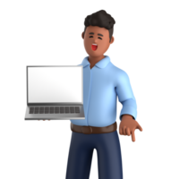 3d businessman executive pose and standing with laptop isolated on transparent background, 3d rendering png