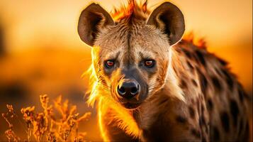 hiena en el africano sabana, generativo ai foto