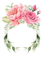 aguarela do floral quadro, Armação com rosa para Casamento convite cartão em isolado fundo, romântico e luxo.criado com generativo ai tecnologia. png
