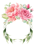 Watercolor of floral frame with rose for wedding invitation card on isolated background, romantic and luxury.Created with Generative AI technology. png