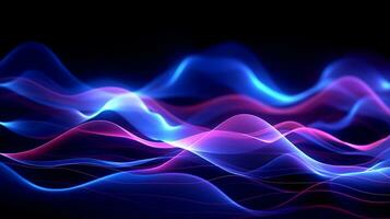 Abstract background with colorful waves, the image contains transparency. Neon blue and pink led lines on a dark night background. photo