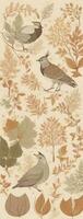 Seamless pattern with birds and autumn leaves. Vector illustration. AI generated. photo