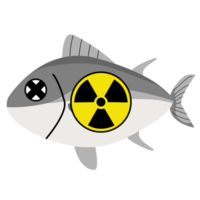 pescado con un radioactividad advertencia signo. el contaminado radioactivo elemento en pescado png