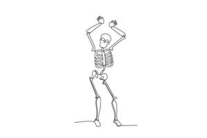 A skeleton poses raising its hands vector