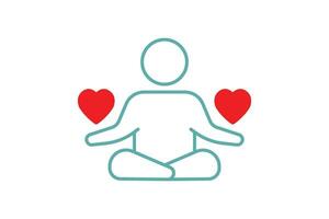 Meditation icon. meditating with heart pose human. icon related to healthy living, yoga, meditation, relaxation. Duo tone icon style design. Simple vector design editable