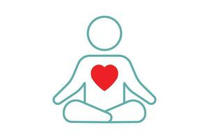 Meditation icon. meditating in with the heart in the chest. icon related to healthy living, yoga, meditation, relaxation. duo tone icon style design. Simple vector design editable