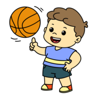 schattig kind jongen Speel basketbal tekenfilm png