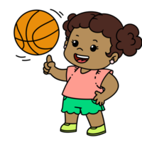 söt unge flicka spela basketboll tecknad serie png