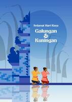 Happy Galungan Kuningan Day Temple vector