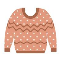 Flat vector cartoon cozy warm sweaters in different colors and shapes. Women's or man knitted clothing on a white background. Christmas and new year.