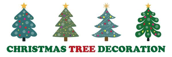 Collection of vector Christmas trees set, flat design decoration.