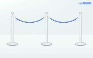 Red Carpet pillar icon symbol. silver pole, Blue Barrier Rope, Event, VIP concept. 3D vector isolated illustration design. Cartoon pastel Minimal style. You can used for mobile app, ux, ui, print ad.