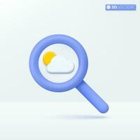 Magnifying glass Weather report icon symbols. Search, discovery, cloud, research, analysis concept. 3D vector isolated illustration design. Cartoon pastel Minimal style. For design ux, ui, print ad.