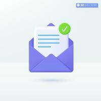 Envelope and Document Check mark icon symbols. postal, Mail invitation, Approved concept. 3D vector isolated illustration design. Cartoon pastel Minimal style. You can used for design ux, ui, print ad