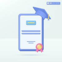 Certificate icon and pink ribbon icon symbols. Achievement, gold award, diploma concept. 3D vector isolated illustration design Cartoon pastel Minimal style. You can used for design ux, ui, print ad.