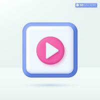 Play icon symbols. music button, play video or audio, streaming, multimedia concept. 3D vector isolated illustration design. Cartoon pastel Minimal style. You can used for design ux, ui, print ad.