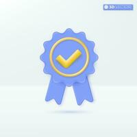 medalla con oro cheque marca y cintas icono simbolos premio, ganador, alto calidad garantizar concepto. 3d vector aislado ilustración diseño dibujos animados pastel mínimo estilo. para diseño ux, ui, impresión anuncio.