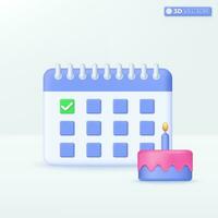 Birthday calendar icon symbols. happy, compliment, Reminder surprise celebration concept. 3D vector isolated illustration design. Cartoon pastel Minimal style. You can used for design ux, ui, print ad