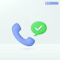 Phone correct speech icon symbols. good talk, say yes, confirm, done, good news concept. 3D vector isolated illustration design. Cartoon pastel Minimal style. You can used for design ux, ui, print ad.