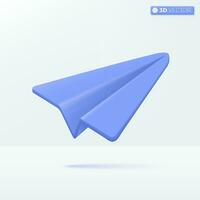 Blue paper airplane icon symbols. online social, event, education, learning, creative vision concept. 3D vector isolated illustration design. Cartoon pastel Minimal style. For design ux, ui, print ad.