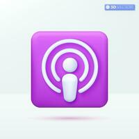 Podcast icon symbols. Story, Music, Lifestyle, Business, Society, kid, streaming concept. 3D vector isolated illustration design. Cartoon pastel Minimal style. You can used for design ux, ui, print ad