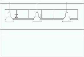 Bar counter, wardrobe, loft-style chandeliers. Interior. vector