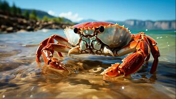 Crab on the beach. Generative Ai photo