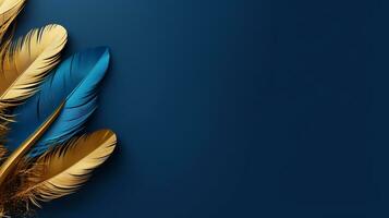 Golden and blue indigenous feather copy space background photo