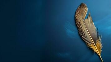 Golden and blue indigenous feather copy space background photo