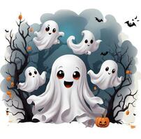 white ghost on a light background kawaii graphics for halloween photo