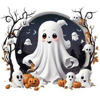 white ghost on a light background kawaii graphics for halloween photo