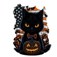 cat and jack-o'-lantern on the background of the American flag photo