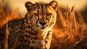 Cheetah Running in African Wild Animal Photography, Generative Ai photo
