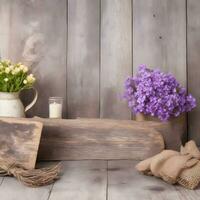 Wooden background with rustic decorative elements illustration product, Ai Generative photo