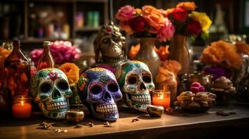 Time Honored Day of the Dead Festivities, Generative Ai photo