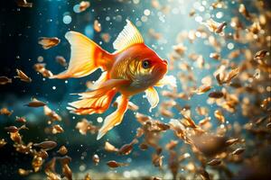 Goldfish fish are swarming, Generative Ai photo