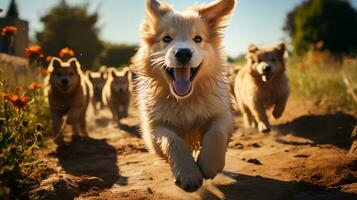 alegre perrito Tiempo de juego linda cachorros teniendo divertido en animado interacción, generativo ai foto