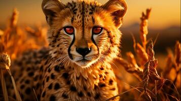 Cheetah Running in African Wild Animal Photography, Generative Ai photo