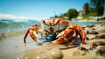 Crab on the beach. Generative Ai photo