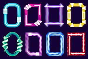 Abstract glowing neon frames. Stylized geometric colorful shining frames isolated on dark background. vector