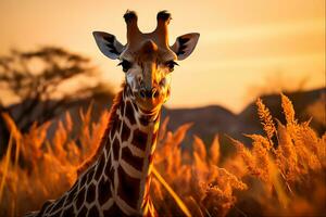 Giraffe in the field, Generative Ai photo