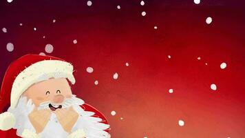 Santa Claus at Christmas laughing, on red and snowing background video