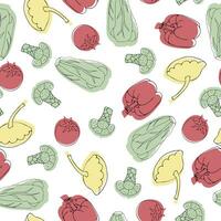 Vector Assorted vegetables seamless pattern on a white background.