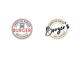 Burgers emblem for streets food logo design template. Burger vintage stamp sticker vector