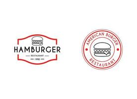 Burgers emblem for streets food logo design template. Burger vintage stamp sticker vector
