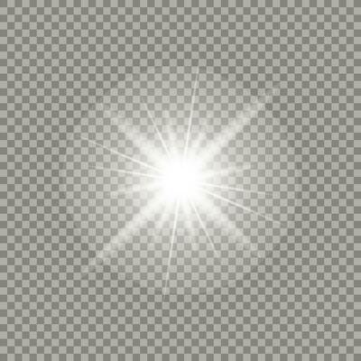 Vector light effect. Bright star. White glowing light burst explosion transparent. Transparent shine gradient glitter, bright flare. Glare texture.