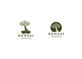 Vintage Bonsai Tree Logo Design Inspiration. Vector illustration of aesthetic bonsai and potted plants.