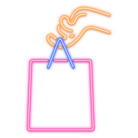 hand holding shopping bag neon line png