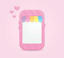 linda kawaii en línea tienda en dulce rosado femenino teléfono gráfico elemento vector