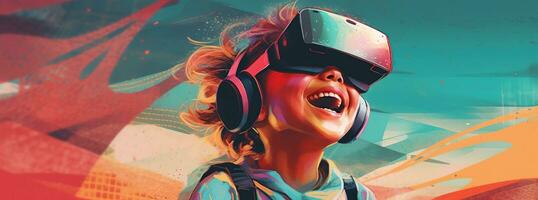 ilustración de un persona vistiendo un virtual realidad vr auriculares, ai generado. foto